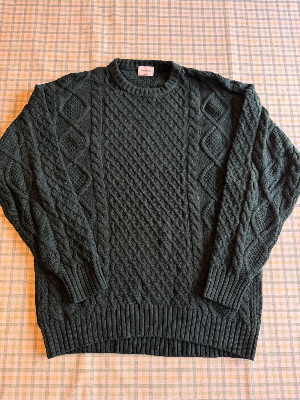 Sunday Best Peggy Forest Green Cable Knit Crewneck Sweater